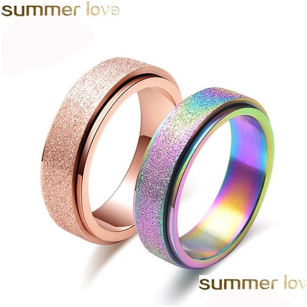 Bandringe Regenbogen Einfach 6mm Edelstahl Rotierender Ring Für Männer Frauen Mode Sandstrahlen Verlobungsversprechen Drop Deliv Dhtoe