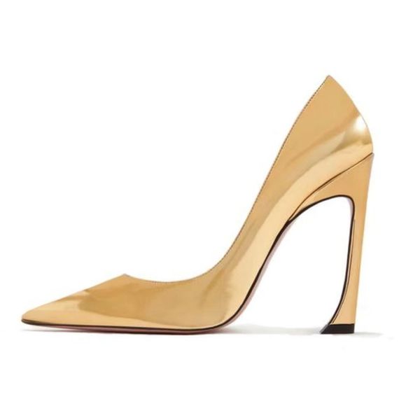 Золотые свадебные насосы дамы мода мода сексуальные туфли туфли заостренные пальцы на высоких каблуках Патент