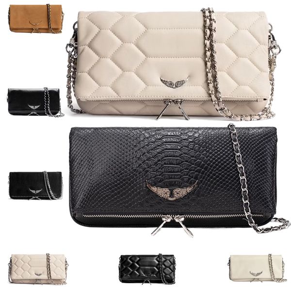 Damen Pochette Rock Swing Your Wings Zadig Voltaire Tasche, klassische Herren-Tragetaschen, Umhängetasche, Design-Tasche, echtes Leder, luxuriöse Schulter-Clutch, silberne Kettentaschen