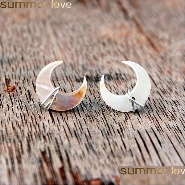 Stud Design unico Crescent Moon Orecchini Madreperla Gemstone Post In oro Sterling Sier Handmade Wire Wrapped Ear Drop Dhtvj