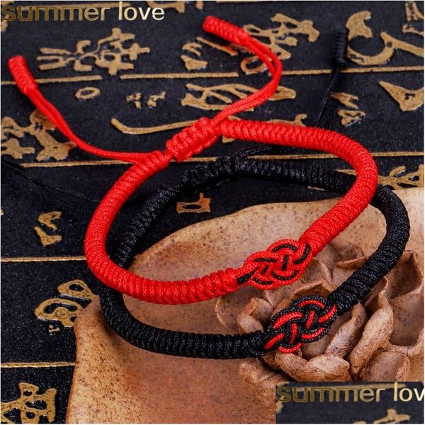 Bracelets de charme Made Made Love Knot Lucky Oração étnica vermelha preta preta tibetana budista jóias de corda trançada para homens mulheres tecem pulseira dhbfi