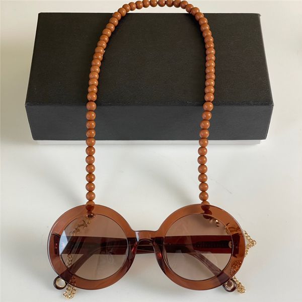 Luxuriöse Damen-Designer-Sonnenbrille für Damen, 5489, Damenbrille, Retro-Brille mit Perlenkette, runder Rahmen, berühmte Marken, beliebte, heiße Mode, im Originaletui