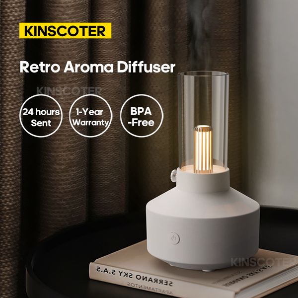 Diffusori di oli essenziali Diffusore di aromi a luce retrò Essential Oi Filamento di luce a LED Luce notturna 150 ml Umidificatore d'aria Lavoro 5-8 ore per la camera da letto domestica 230525