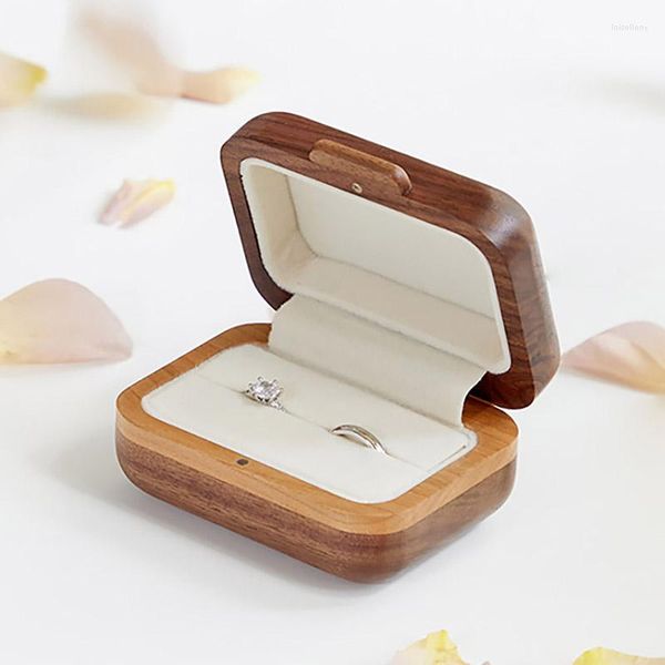 Bolsas de joalheria Caixa de anel de casal simples Caixa de anel de madeira Sold Wood Lovers Wedding Brincha de estojo de armazenamento Pacoteling Gift Display