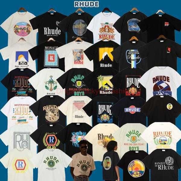 Designer-Modekleidung, T-Shirts, T-Shirt-Version, Rhude, trendiges, amerikanisches, locker sitzendes, kurzärmeliges, passendes Paar-Outfit aus Baumwolle. Das amerikanische High-Street-T-Shirt ist süß