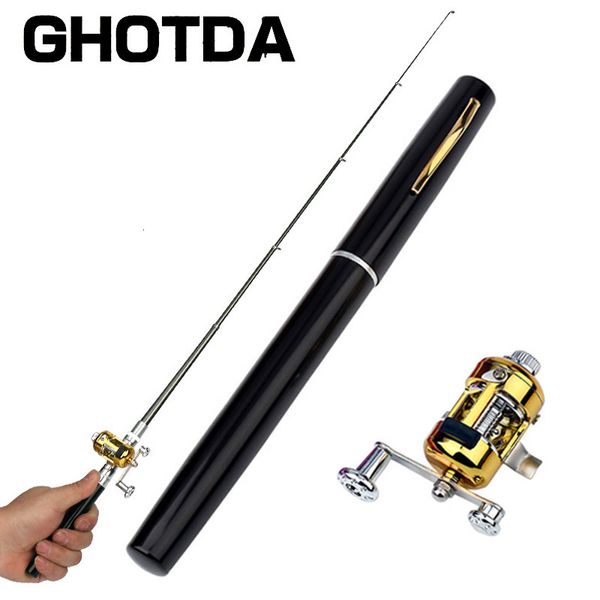 Canne da pesca per barche Tasca portatile telescopica Mini canna da pesca a forma di penna Canna da pesca piegata con ruota mulinello 230525