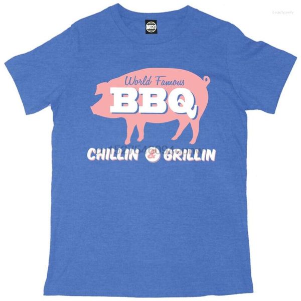 Herren-T-Shirts CHILLIN GRILLIN WORLD FAMOUS BBQ HERREN-SOMMER-KOCH-T-SHIRT MIT RETRO-DRUCK
