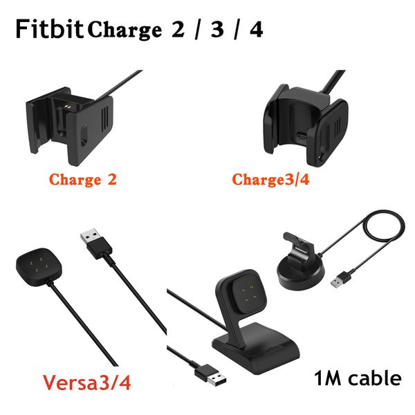Ständer Schnellladegeräte Adapter Schnelles magnetisches Ladekabel für Fitbit Watch Ladedockhalterung 1M 3ft USB-Anschlüsse für Charge2 Charge3 4 Versa4 Versa3 Sense2 Versa2
