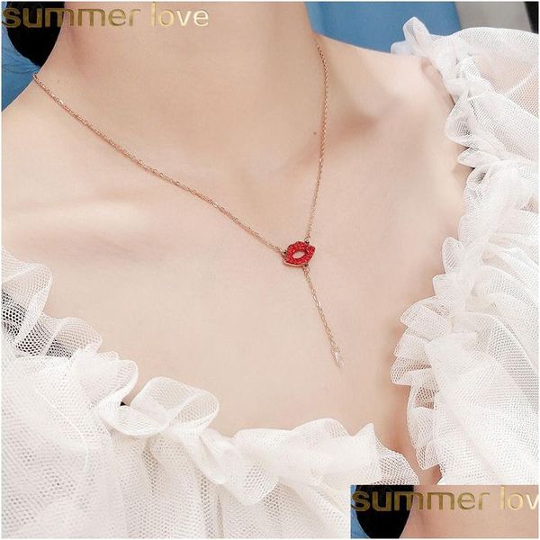 Anhänger Halsketten Y Rote Lippen Choker Halskette Für Frauen Vergoldung Edelstahl Kette Schlüsselbein Party Schmuck Drop Lieferung Pendan Dhbqw