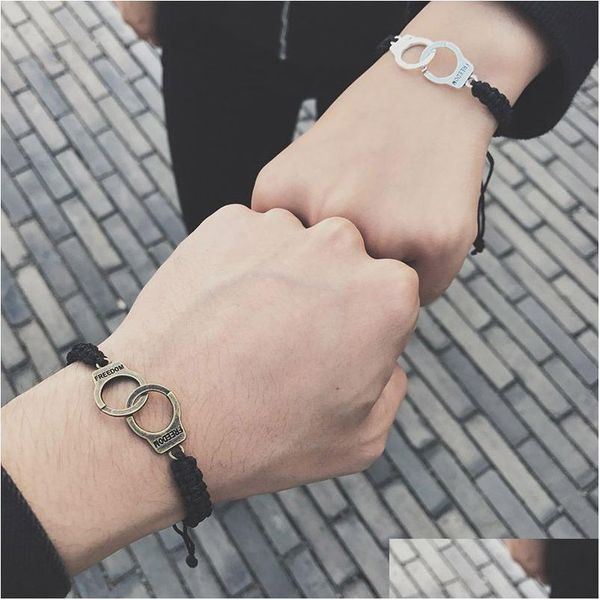 Outras pulseiras vintage Sier Gold Color Handcuffs For Men Women Dom Charm Chain Bracelet Bangles Jewelry Summer Style Gift D DHZ9K