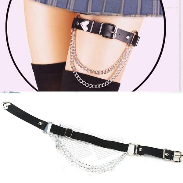 Gürtel Sexy Strumpfband Punk Kettengürtel für Frauen Schwarz Leder Beinschlaufen Oberschenkelgurt Harness Enge Hosenträger Bondage Zubehör