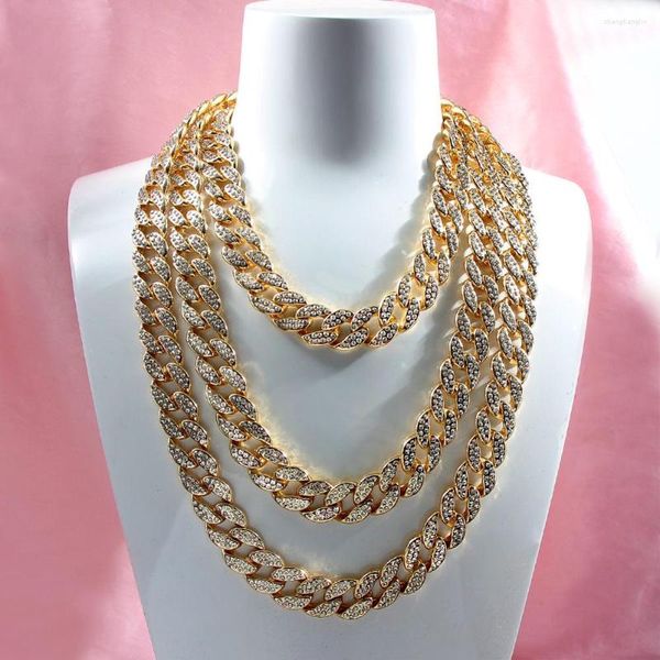 Ketten 15mm Iced Out Full Miami Curb Cuban Chain Gepflasterte Strass Bling Rapper Halsketten Gold Silber Farbe Link Hip Hop Schmuck