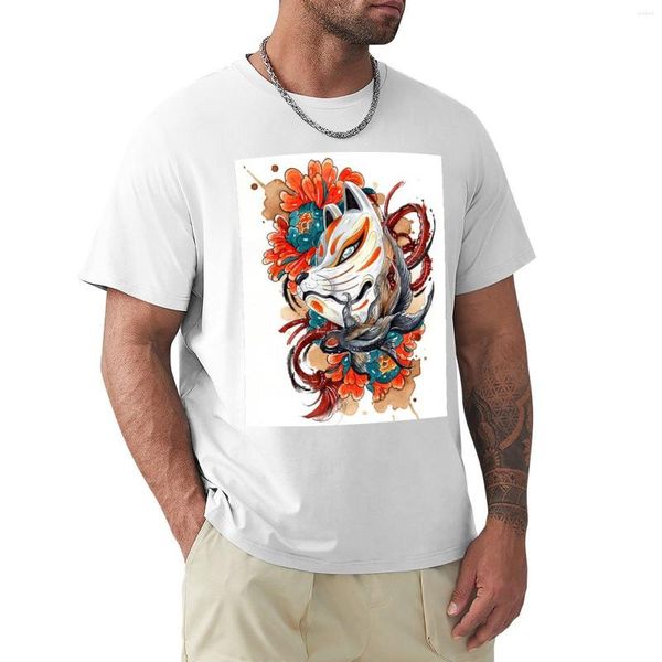 Herren Polos Ezume - Kitsune Mask T-Shirt Kurzes lustiges T-Shirt Männer Workout