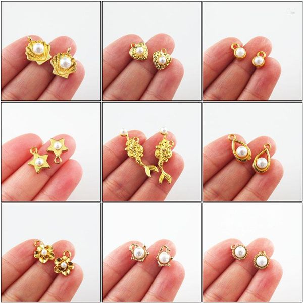 Charms Fashion Star Mermaid Crown Teardrop Round Flower White Plastic Pendants Gold Color