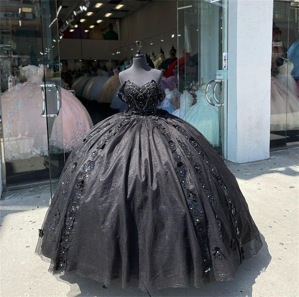 Quinceanera Vestidos Princess Black Apliques Crystal LECHINS VODADE DE BALULA VOLHO ​​VIDO COM LACE-UP PLUS TAMANHO SEGEM 16 DEBUTANTE Party Birthday Vestidos de 15 Anos 133