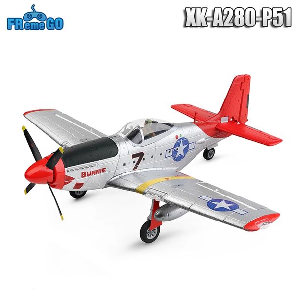 Elektro/RC Flugzeug XK A280 RC Flugzeug 2,4G 4CH 3D6G Modus Flugzeug P51 Kämpfer Simulator mit LED Suchscheinwerfer RC Flugzeug Spielzeug für Kinder Erwachsene 230525