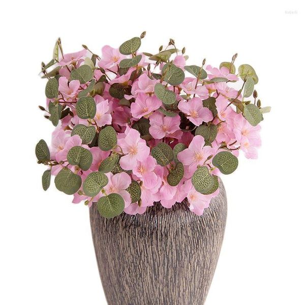 Flores decorativas Uma haste de macieira artificial de flor de cerejeira de seda com sakura para casa decoração floral em casa