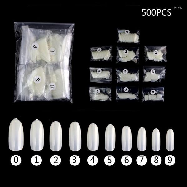 Unghie finte 500 pz/borsa Copertura Completa Forma Ovale Falso Artificiale Naturale Bianco Art Tips Strumento per Manicure 10 Dimensioni Press On