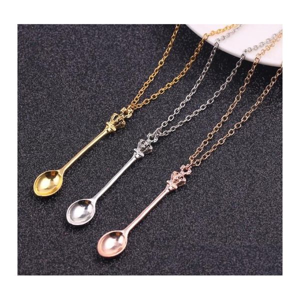 Подвесные ожерелья корона Мини -чайное ожерелье -ожерелье Spoon Jewelry Gold Sier Black Colors для мужчин Женщины подарки доставка подвески DHFDE