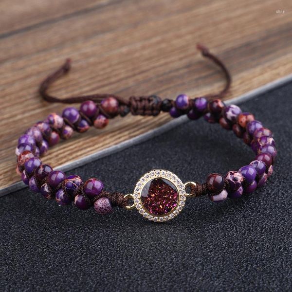 Braccialetti con ciondoli Bracciale avvolgente in pietra naturale Corda di opale intrecciata fatta a mano Bracciale dell'amicizia yoga Goccia di gioielli bohémien