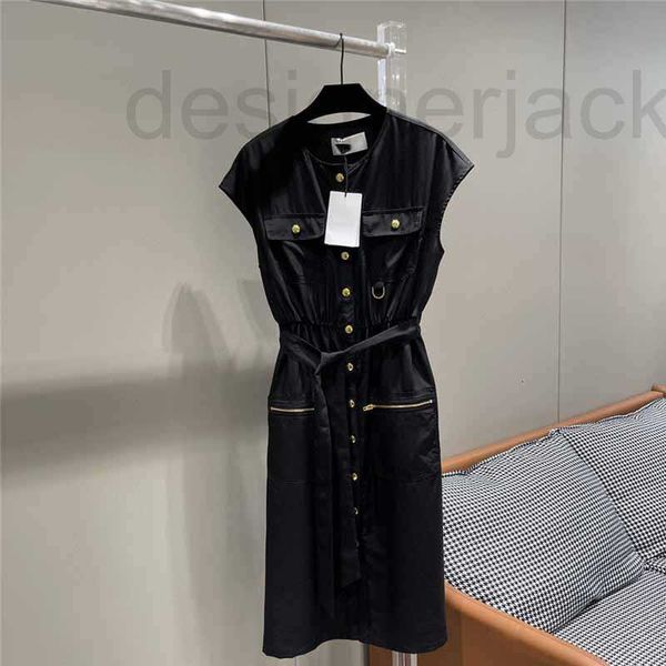 Vestidos casuais básicos Designer 2023 ombro diagonal novo arco de triomphe botão de metal bonito