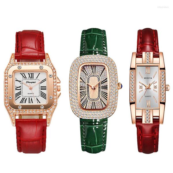 Orologi da polso 2023 Luxury Fashion Green Orologi da donna Qualità Orologio al quarzo con borchie di diamanti Orologio da donna in pelle Elegante Montre Femme