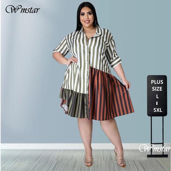 Kleider Plus Size Clothing für Frauen Kleid Kleid Großhandel modische Streetwear Patchwork gestreifte Bürodame Hemden Midi Kleider Dropshipping