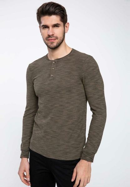 Männer T Shirts DeFacto Mann Frühling Gestrickte Top Tees Männer Casual Dunkle Farbe Fit T-Shirts Langarm Körper Männlich t-shirts-K0949AZ19SP