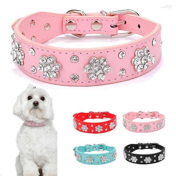 Hundehalsbänder Bling Strass Leder für kleine mittelgroße Hunde verstellbares Welpen-Chihuahua-Halsband Crystal Diamante Correa Perro