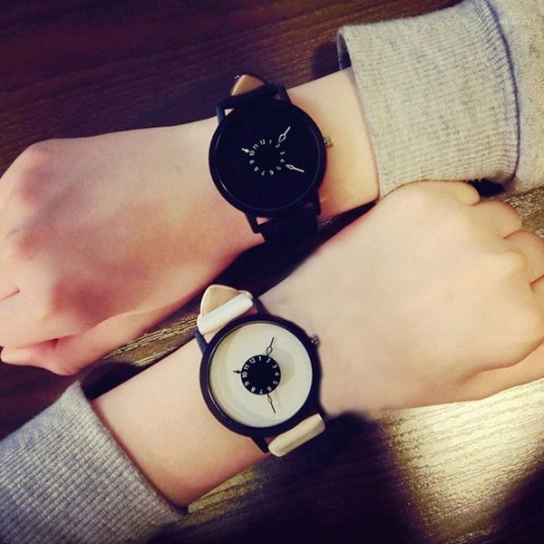 Armbanduhren Ne Einfache Mode Koreanische Liebhaber Paar Quarzuhr Leder Uhr Männer Und Frauen Persönlichkeit Student Uhren TY66