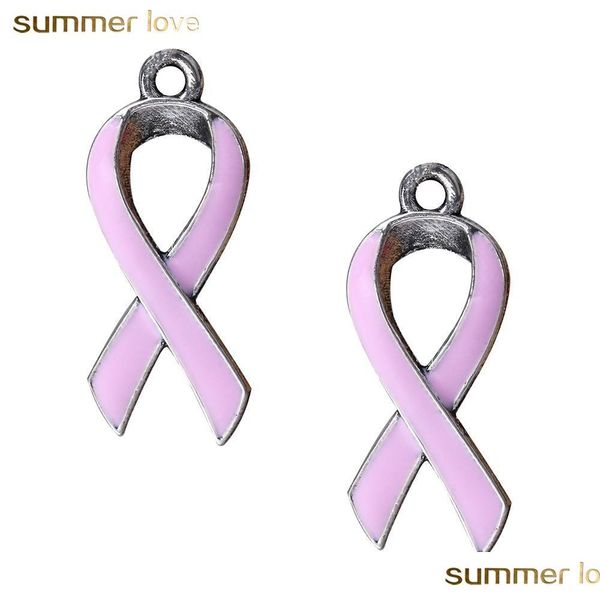 Charms 50 PCS/ лот европейский рак молочной железы Осведомленность о розовом очаровании ленты для браслетов ожерелье ювелирные изделия женщин.