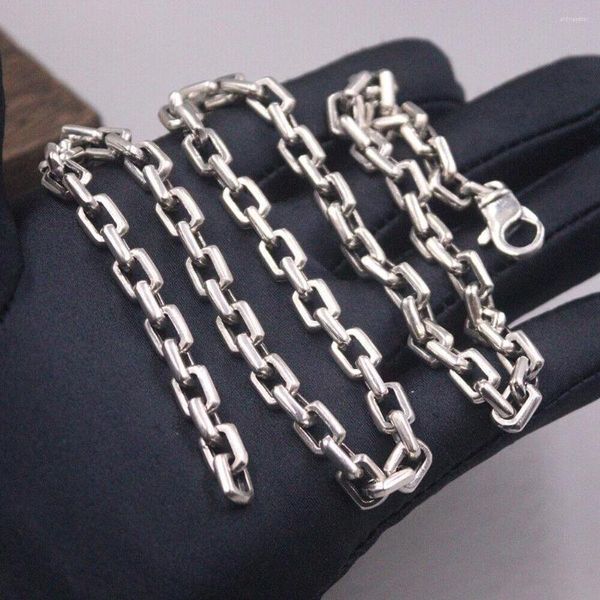 Correntes genuínas 925 Sterling Silver 7mm Link Chain Chain Men's Colar 22 polegadas