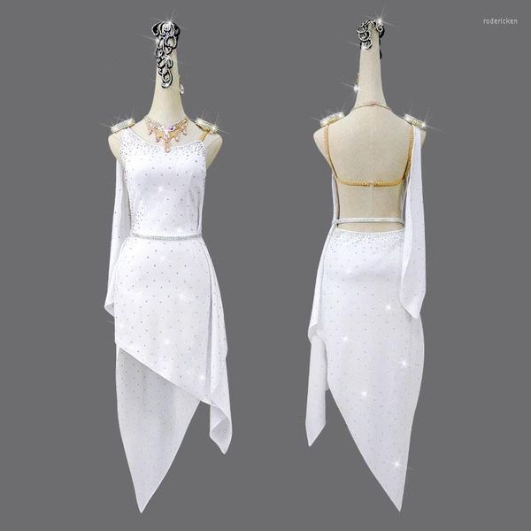 Stage Wear White Latin Dance Competition Clothing Performance Adult Dress Sexy Advanced Rhinestone