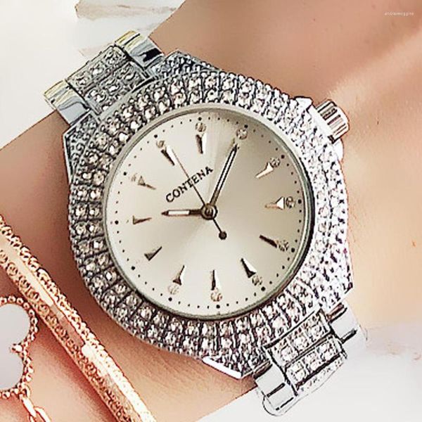 Armbanduhren Damenuhr Genf Klassisch Luxus Strass Damenuhren Damenmode Silber Whatch Uhr Montre Femme