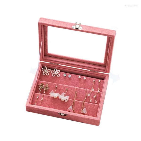 Sacchetti per gioielli Fashion Pink Velvet Display Storage Manager Earring Organizer Box