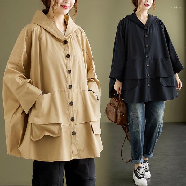 Blusas femininas 4xl 5xl Moda coreana Camisa de tampa grande feminina Mulheres de manga longa com capuz de tamanho grande tops soltos femininos quimono preto