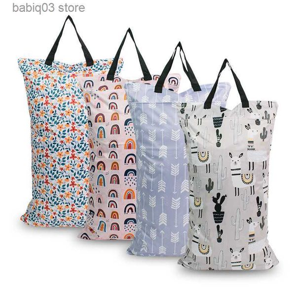 Borse per pannolini Borsa bagnata riutilizzabile impermeabile Borsa per pannolini tascabile stampata Borse per pannolini bagnate da viaggio per bambini Borsa per pannolini di grandi dimensioni 40x70cm T230526