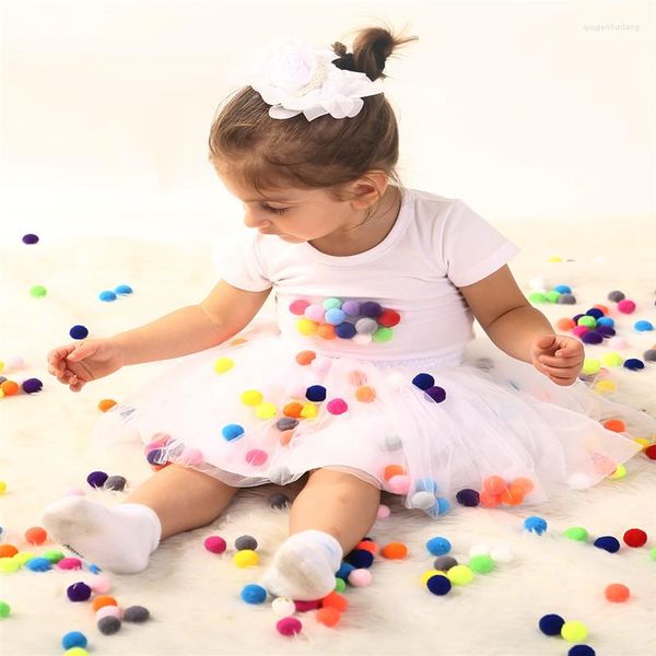 Completi di abbigliamento Gonna tutu per neonate estive T-shirt con pompon di fiori in cotone per bambini per abiti da balletto da festa