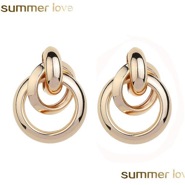 Charm Fashion Design Doppelkreis geknotete Ohrringe Gold Metall Tropfen Ohr für Frauen Steam Big Round Statement Ohrring Großhandel liefern Dh0Ku