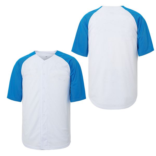 Benutzerdefiniertes weiß-blaues authentisches Baseball-Trikot mit Naht, Namensnummer, Größe S-4XL