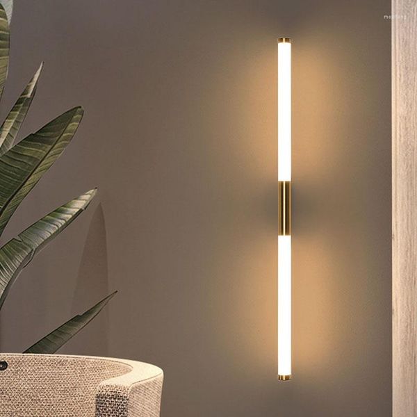 Lampada da parete Long Led Modern Gold Tube Pipe Sconce Camera da letto Bagno Lampade da specchio Luci da comodino Decorazioni per la casa