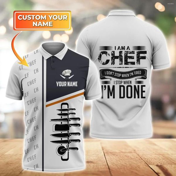 Camisa de pólo masculino masculino Camiseta personalizada Camiseta personalizada Chef Chef 3D Summer impresso UNissex Presente de mangas curtas para mestre