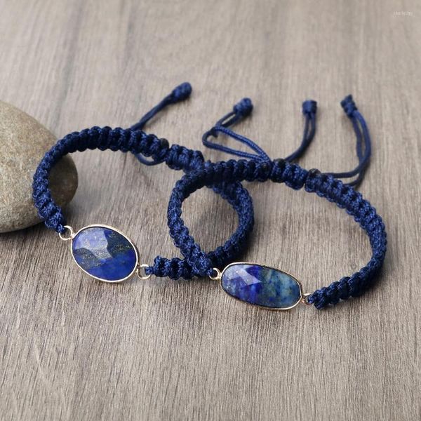 Странд Очарование Мужское плетеное браслет темно -синие веревки ручной работы с синим песчаником натуральный камень подвесной кусочки браслеты Bangles Yoga Jewelry для