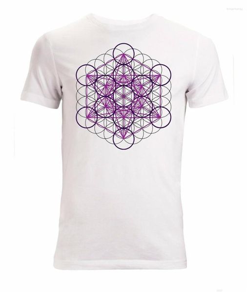 Camisetas masculinas Merkaba estrela tetraedro flor da vida camisa roxa camiseta feminina branca feminina