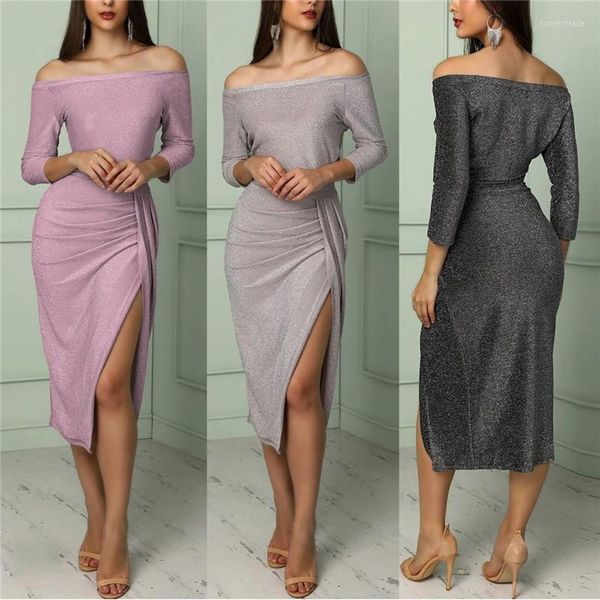 Vestidos casuais Mulher moda vestido de manga longa midi sexy apertado festas simples mulheres férias férias girl feminina vestidos