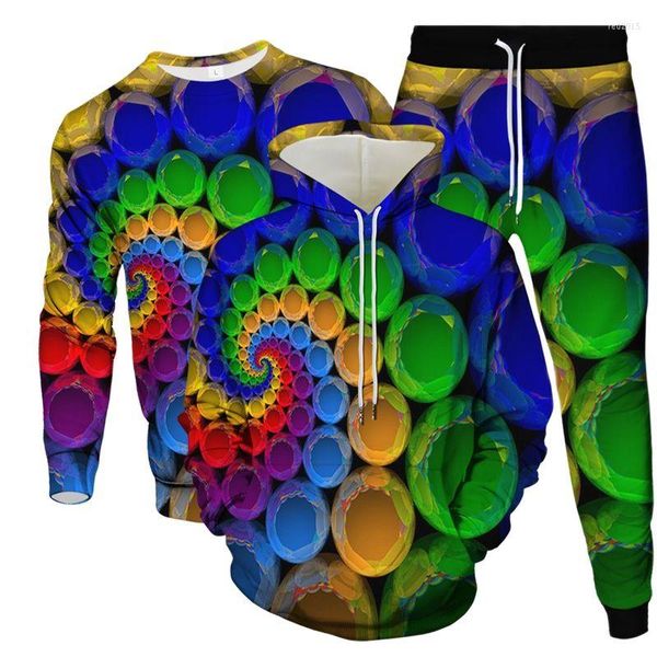 Tute da uomo Colorful Vortex Pattern Print Abbigliamento Uomo Fashion 3D Tuta Primavera Autunno Felpa con cappuccio Felpa Pant 3Pcs Set Uomo Large