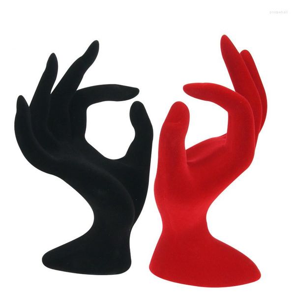 Schmuckbeutel Lady OK geformter Handständer aus schwarzem Samt Modell Ring Armband Armreif Halskette Hängeorganizer 11 17 cm