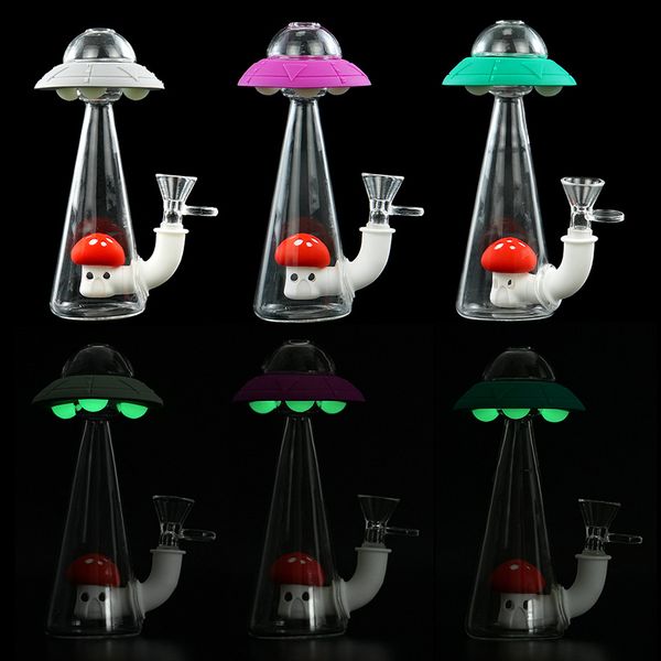 Großhandel Pilz UFO Form Wasserpfeifen Shisha Bong Silikon Rauchen Handpfeife Dab Rig mit Glasschüssel