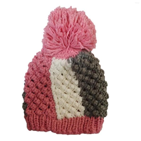 Berretti BomHCS Berretto da donna con pompon in maglia Cappellino con nodo fatto a mano multicolore bianco grigio rosa