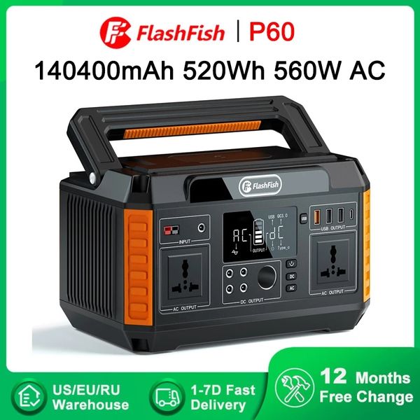 Disponibile Flashfish 560W Power Station 220V 110V 520Wh 140400mAh Generatore solare CPAP Batteria Backup Alimentazione Alimentazione di emergenza